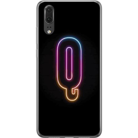 Kompatibelt Mobildeksel til Huawei Huawei P20 Minimalistisk neonbokstav Q i skinnende farger mot mørk bakgrunn