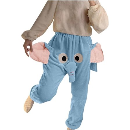Sjove elefantbukser, søde dimensionelle pyjamasbukser til par, pargaver til kvinder til mænd Blå