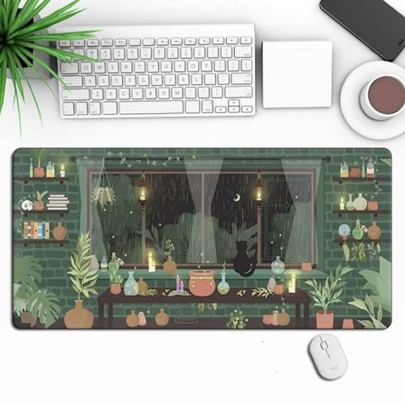 Regnig Natt-Skrivbordsmatta Kawaii Stor Spelmusmatta Estetisk