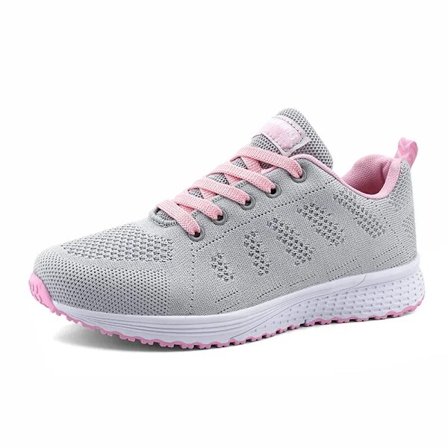 Kvinnors Casual Skor Mode Andningsbart Promenader Mesh Plattshoessneakers Vita Kvinnliga Skodor A08Grå Rosa 40