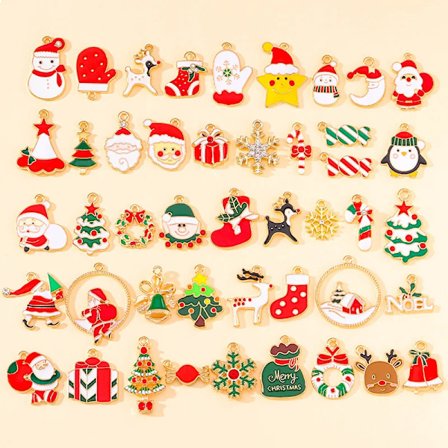 Wholesale Mix Styles 45Pcs Cartoon Christmas Enamel Charms Santa Claus Tree Pendants for DIY Jewelry Making Xmas Party Gifts