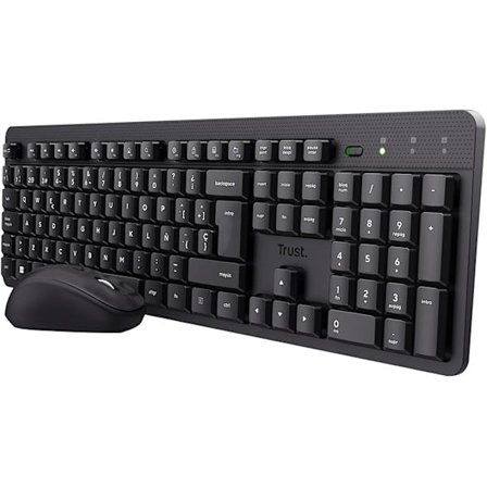 Ymo II set Spanskt QWERTY trådlöst tangentbord och mus, tyst knapp, låg profil, stänksäker, en USB-mottagare, Windows, Mac, PC, Laptop - Svart