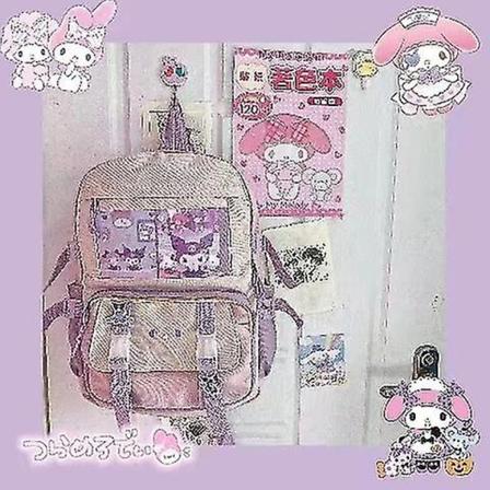 Kawaii Sanrio Mymelody Kuromi Cinnamoroll Pompom Purin Ny Rygsæk Tegneserie Stor Kapacitet Student Skoletaske Udendørs Rygsæk N