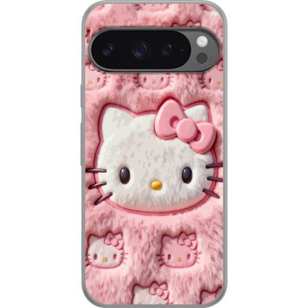Kompatibelt Mobildeksel til Google Pixel 9 Pro XL Hello Kitty rosa fluffy bakgrunn med ikoniskt ansikt og kawaii-estetikk