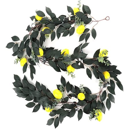 Ifeng Tekohedelmäkranssi Sitruunalla, Mustikka- ja Sinisilmäkukilla sekä Vihreillä Lehdillä, 190 cm, Kevät-Kesä Tekohedelmäkranssi 