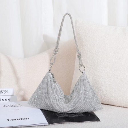 Damer Knude Håndtag Rhinestones Aften Clutch Taske Sølv