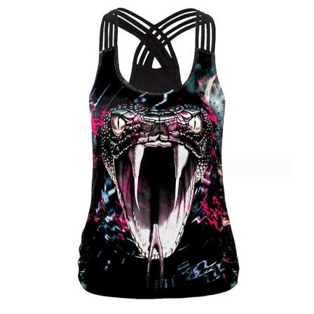 Naisten toppi Halloween 3D kauhukallo Print Cross Olkahihna Uutuus pyöreäkaula-altaan liivi t-paita style 1 XL