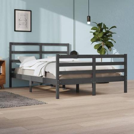 Vidaxl Sängram Grå Massiv Furu 140x200 Cm Grå