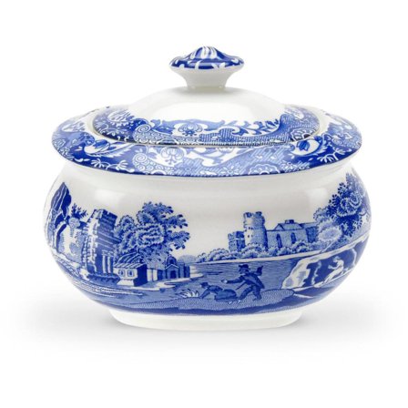 Spode Blue Italian Sukkerskål med lokk 25 cl' - 'Blå og hvit