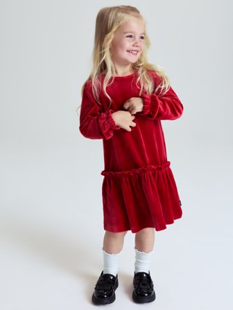 Velourkjole - 140 - barneklær - red - Polarn O. Pyret