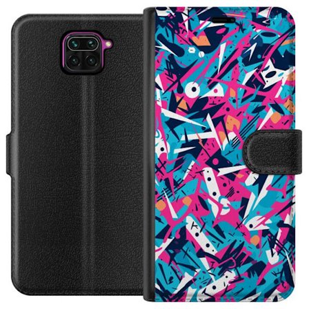 Yhteensopiva Lompakkokotelo Xiaomi Redmi Note 9 Dynaaminen abstrakti kuvio terävillä muodoilla ja sivellintöyhdöillä vaaleanpunaisessa ja turkoos