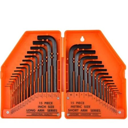 TS-unbrakonøglesæt 30 unbrakonøgler i tommer og metrisk mål 0,7 til 10 mm. Professionelle unbrakonøgler (orange)