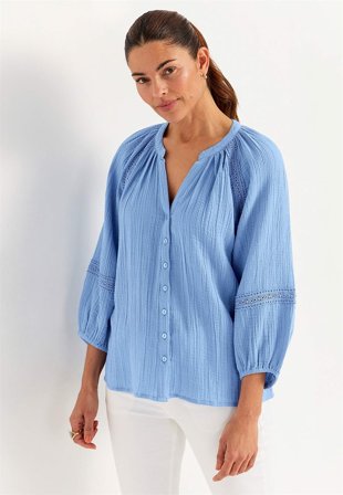 Cellbes of Sweden - Bluse i rynket bomull i blå for damer i størrelse 50/52