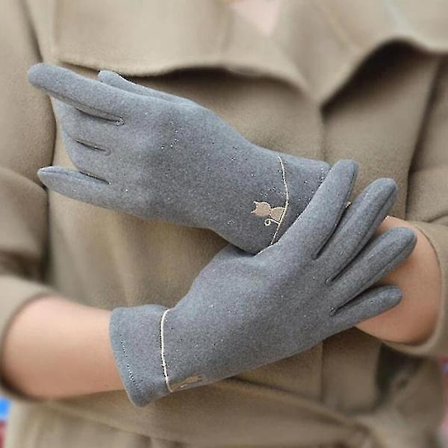 Vinter Plus Sammet Tjock Katt Broderi Full Finger Pekskärm Körhandskar För Sport Dam C