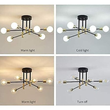 Industriell taklampe, taklampe, E27 industriell lysekrone, 6-hengende lysarmatur for soverom stue (pære ikke inkludert)