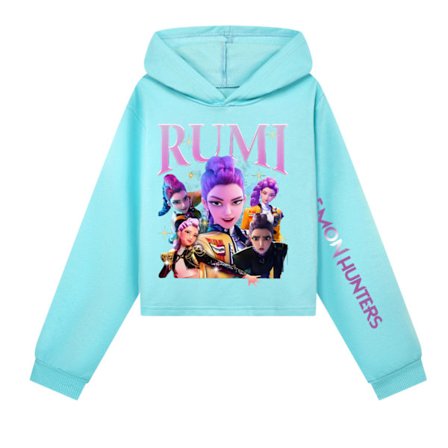 Kpop Demon Hunter Girls Dubbelärmad Crop Hoodie & Shorts Set - Himmelsblå Sky Blue X Sky Blue X{ROG}