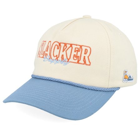 Slacker Supply - Beige adjustable Cappellino - Slacker Outline Script Rope Golfer Stone/Light Blue A-frame Adjustable @ Hatstore