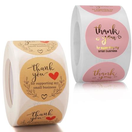 2 rullaa 1000 kpl kiitos tarroja, 1 tuuman liimaetiketti tarroja, Kraft-paperi ja vaaleanpunainen kiitos tarra rulla