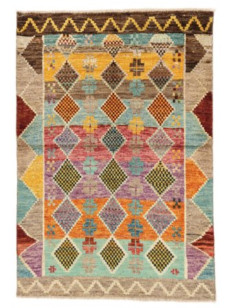 Håndknyttet Moroccan Berber - Afghanistan 101X148 Uldtæppe Brun/Orange Lille