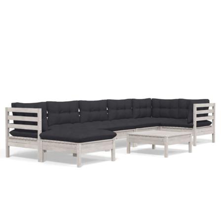 Vidaxl Loungegrupp Med Dynor 8 Delar Vit Massiv Furu Vit