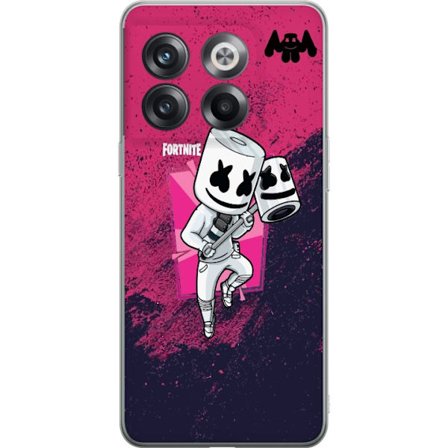 Yhteensopiva Puhelinkuori OnePlus 10T Fortnite Marshmello hahmo valkea puku vaaleanpunainen taustakuva Fortnite DJ pelisuunnittelu suosittu tyyli