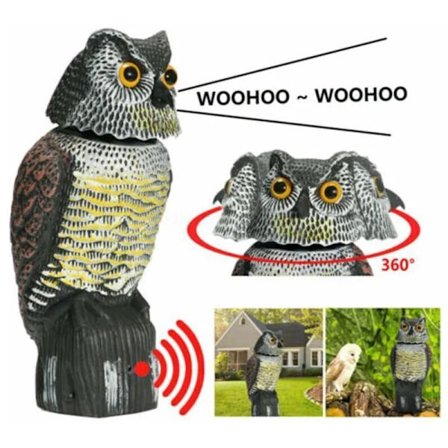 Realistisk fugleskræmme roterende hoved lyd Uggla Prowler Lokkemad Afskrækkende Skadedyrsbekæmpelse Fugleskræmme Have Gård Bevægelig..