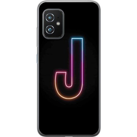 Yhteensopiva Puhelinkuori Asus Asus Zenfone 8 Minimaalinen neonkirjain J värien vaihtuessa valossa mustaa taustaa vasten