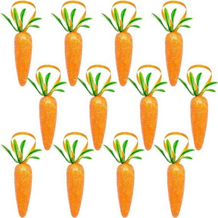 L-Påske gulerod hængende dekorationer - 12 stk. premium skum glitter kunstige gulerødder til påske dekoration