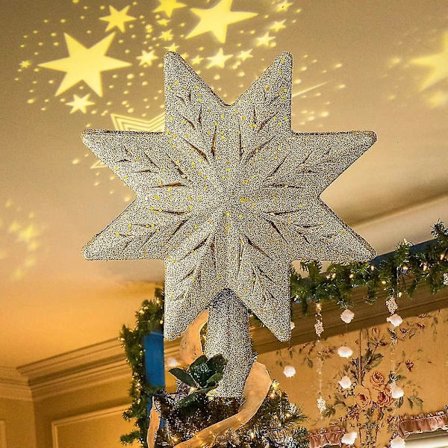 /EA/Julestjerne Top, Lysende Stjerne Top Guld Juletræsstjerne Med Projektorlamper