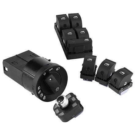 6 stk Bil Hovedlys Speil Vindus Master Kontroll Brytersett for Audi A4 B6 B7 2002 til 2008