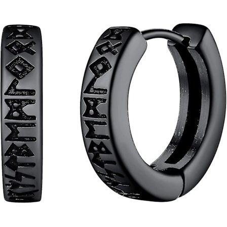 Norse Viking Runes Hoop Earrings För Män Kvinnor 12mm Huggie Hoops Med Delikat Presentförpackning