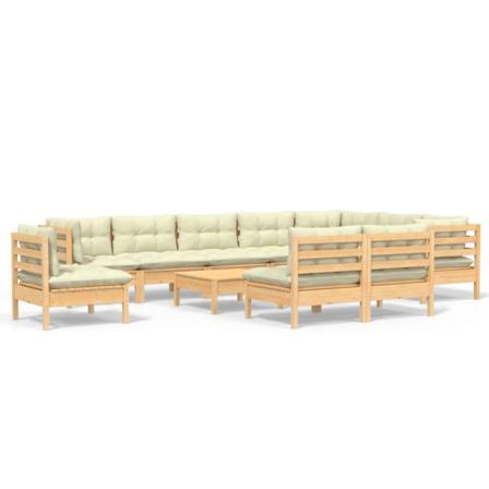 Vidaxl Loungegrupp Med Gräddvita Dynor 11 Delar Massiv Furu Creme