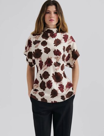 Malina Otilia Draped Half Polo Top - Red - M