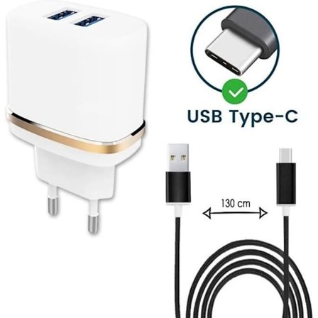 Lader og Kabel - PH26 - OnePlus 8T - Hurtig opladning - 2 USB-porte - Sort