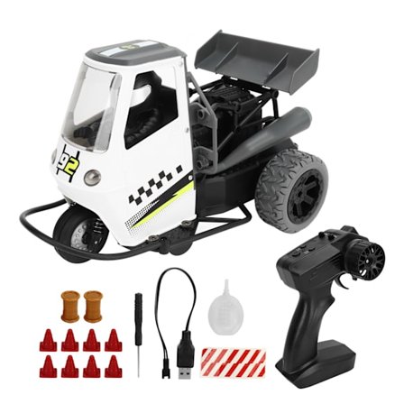 Trehjulet RC-bil 1/18 skala Retro fjernbetjening højhastigheds driftbil med spray og lys til voksne børn grå