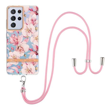 Ohut ja kestävä pehmeä kansi, jossa on kiinnityslenkki Samsung Galaxy S21 Ultra 5G:lle - Vaaleanpunainen Gardenia Pink