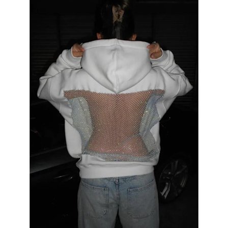 Dame Crystal Mesh Back Huppari Oversized Collegepaidat Rento Pitkähihainen Villapaita Talvi Syysasut Lahja Valkoinen XXL Valkoinen