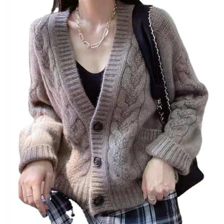 Dam Casual Knit Cardigan Lös V-ringad Kort Tröja Kappa Toppar