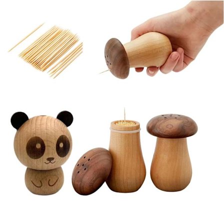 Toothpick Holder Dispenser Wooden Cute Mushroom Tooth Pick Dispenser Toothpicks Storage Box Container for Kitchen Restaurant