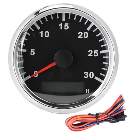 85 mm / 3,3 tuuman veneen kierroslukumittarin anturi IP67 Tacho-mittari 12V / 24V punainen valo LCD-näytöllä huoltotuntimittari 3000 RPM hopeakehys 