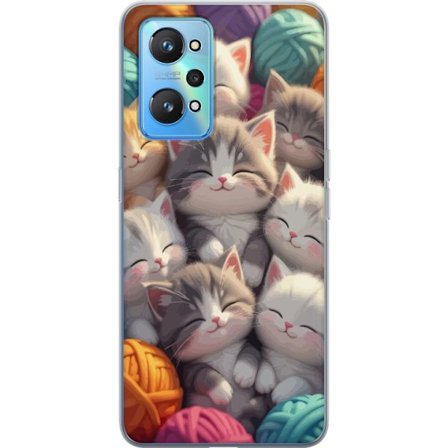 Kompatibel Mobilcover til Realme GT Neo2 Søde sovende killinger tæt sammen blandt farverige garnnøgler i blød legesyg stil