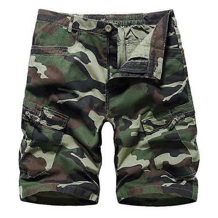 Camo Cargo Shorts til mænd, afslappet pasform, multi-lomme, udendørs cargo shorts - Grøn camouflage