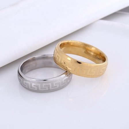 Classic silver & gold colored steel ring carved pattern orient
