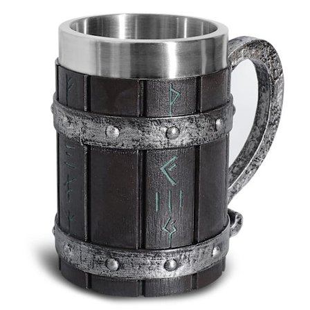 Nordisk Runmugg Tankard i rostfritt stål Träharts 3d Nordisk inredning Kaffe Cool Gotisk Ölmugg Tankard Muggar