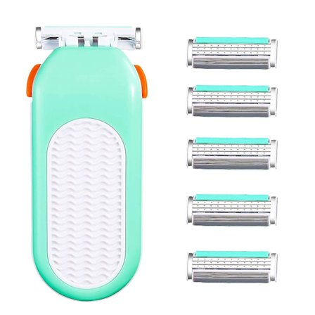 Skrabere til kvinder 6 refills 3 blade skraber til ansigt, ben, bikinilinje, komfort glide, Green_Ssdlv