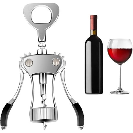 Vingöppnare med vingskruv och flaskpropp, enkel