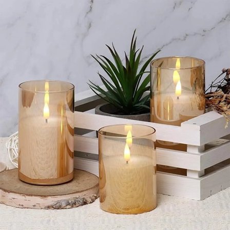 3 st flamfria LED-ljus med fjärrkontroll – 3D-veke, batteridrivna