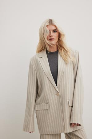 NA-KD Classic Randig blazer med rak passform - Oversized kavajer - Beige,Stripe - EU 34