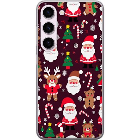 Kompatibelt Mobildeksel til Samsung Galaxy S23 julemønster med nisser, reinsdyr og pepperkaker i tegnet vinterstil