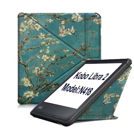 Etui til Kobo Libra 2 (Model: N418), med Origami Stand & Auto Væk/Sov (Blomst)